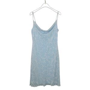 Y2k 2000s Vintage Weather Vane Light Blue Floral Spaghetti Strap Dress Small